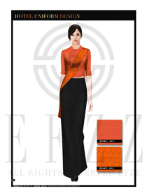 時尚橙黃色女款中餐迎賓服裝款式設計圖781