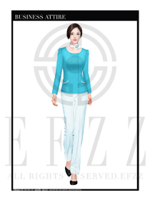 天藍色女款長袖褲裝按摩技師制服設計圖1374