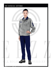 灰色長袖女款車間工作服裝款式設計圖1088