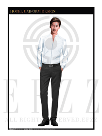 時(shí)尚淺藍(lán)色襯衫款酒店大堂服裝款式設(shè)計(jì)圖1001