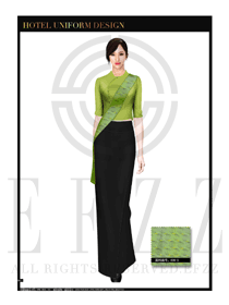 綠色修身款酒店中餐廳迎賓制服設計圖783