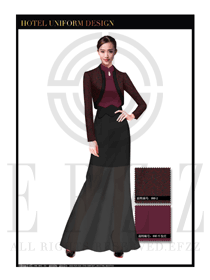 時尚玫紅色長裙款中餐迎賓服裝款式設計圖791