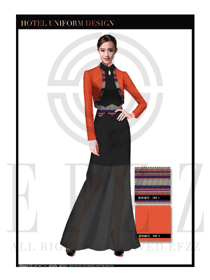 橙黃色女款酒店中餐廳迎賓制服設計圖792