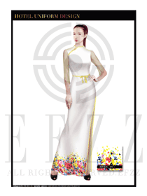 時尚白色長裙款中餐迎賓服裝款式設(shè)計圖799