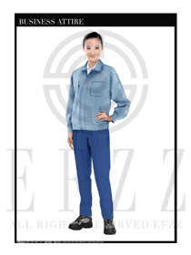 淺藍色女款長袖車間工作制服設計圖1110