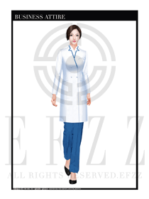 白色長袍款按摩技師制服設計圖1384