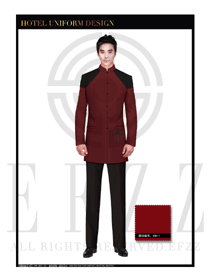 棗紅色男款中餐廳服務員服裝款式圖1741
