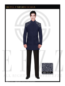 時尚深藍色中餐廳男服務員制服設計圖1742