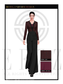 時尚紅色修身長裙款中餐廳女服務員制服設計圖1746