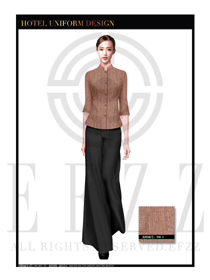黃色修身款酒店中餐廳迎賓制服設計圖808