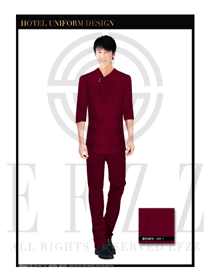棗紅色男款中餐服務(wù)員服裝款式設(shè)計圖1755