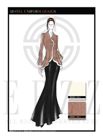 時尚淺咖色長裙款中餐迎賓服裝款式設計圖825