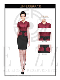 酒紅色ol時尚女職業裝夏裝制服設計圖680