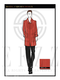 橙黃色長袖男款中餐服務員制服款式設計圖1790