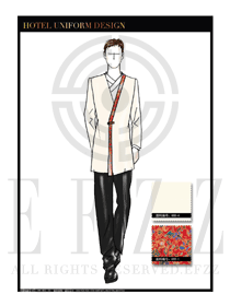 米白色中國風男款中餐服務員制服款式設計圖1793