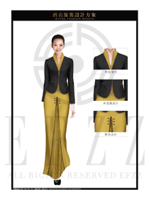 時尚黃色長裙款中餐迎賓服裝款式圖850