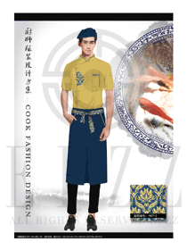 新款橙黃色短袖男款中餐廳廚師服款式設計圖440
