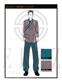原創(chuàng)手繪男款長袖中餐服務(wù)員制服設(shè)計圖1801