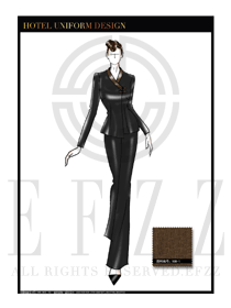 原創手繪女款中餐服務員制服款式設計圖1805