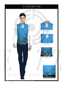 天藍色短袖男款西餐廳服務(wù)員服裝款式圖1259