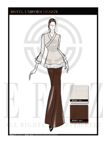 手繪女款中餐服務員制服服裝款式圖1808