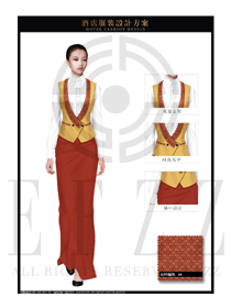 橙色長裙款西餐咨客制服設計圖558