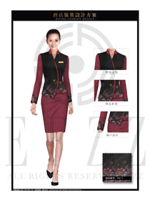 棗紅色中國風女款酒店大堂經理服裝款式圖1082