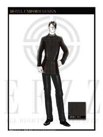 原創設計棕色長袖男款中餐服務員制服款式效果圖1816