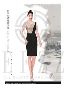 時尚卡其色女職業裝夏裝服裝款式效果圖735