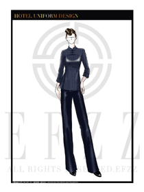 時(shí)尚藏青色女式修身款中餐服務(wù)員服裝款式圖1824