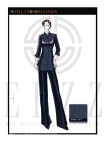 原創(chuàng)手繪稿臧藍色女款中餐服務員服裝款式圖1828