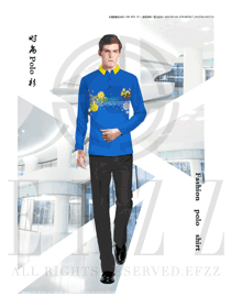 時尚藍色男職業裝T恤制服設計圖108