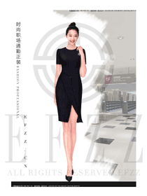 原創(chuàng)制服設(shè)計黑色條紋女職業(yè)裝夏裝款式效果圖737