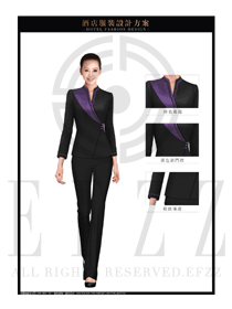 紫色長袖女款中餐服務員制服設計圖1896