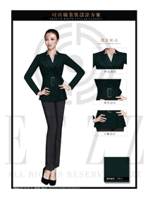 時(shí)尚墨綠色女秋冬職業(yè)裝制服款式效果圖1472