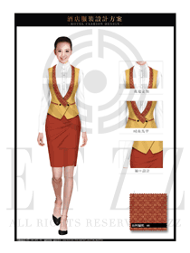 橙黃色女款西餐廳服務(wù)員服裝款式效果圖1264