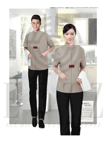 新中式卡其色男女款客房服務(wù)員服裝款式圖632