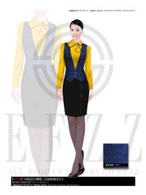 新款亮黃色馬甲款西餐服務(wù)員制服設(shè)計(jì)圖1198