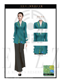 綠色女款中餐服務員制服設計圖1985