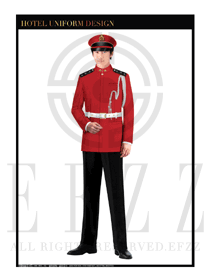 亮紅色長袖男款獵裝保安服款式效果圖293