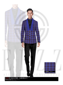 時尚藍色方格長袖男款西餐服務員制服設計圖475