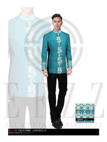 青綠色男款中餐服務員制服設計圖1336