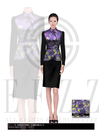 紫色女款中餐服務員制服設計圖1331