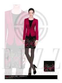 時尚紅色女款水療會所總臺收銀服裝款式圖365