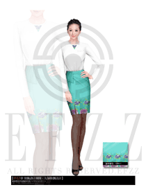 時尚淺綠色女款西餐服務員制服設計圖1158