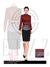 新款暗紅色女款酒店大堂經理制服設計圖869