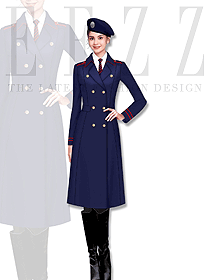 深藍色女款冬季保安服大衣服裝款式圖067