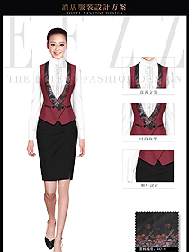 原創(chuàng)制服設(shè)計棗紅色馬甲女款西餐服務(wù)員服裝款式圖1265