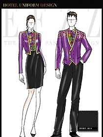 原創制服設計紫色男女款KTV夜總會服務員服裝款式圖606