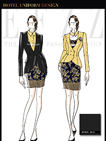 時尚淺黃色連衣裙款夜總會KTV服務員制服設計圖610